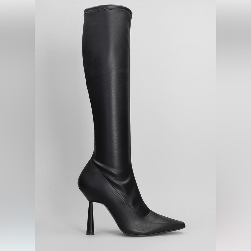 Gia Borghini Ros8 Black Knee High fitted sock leather Boots 8.5 38.5 Sculptural